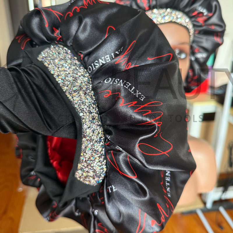 SATIN BONNET WITH RHINESTONES