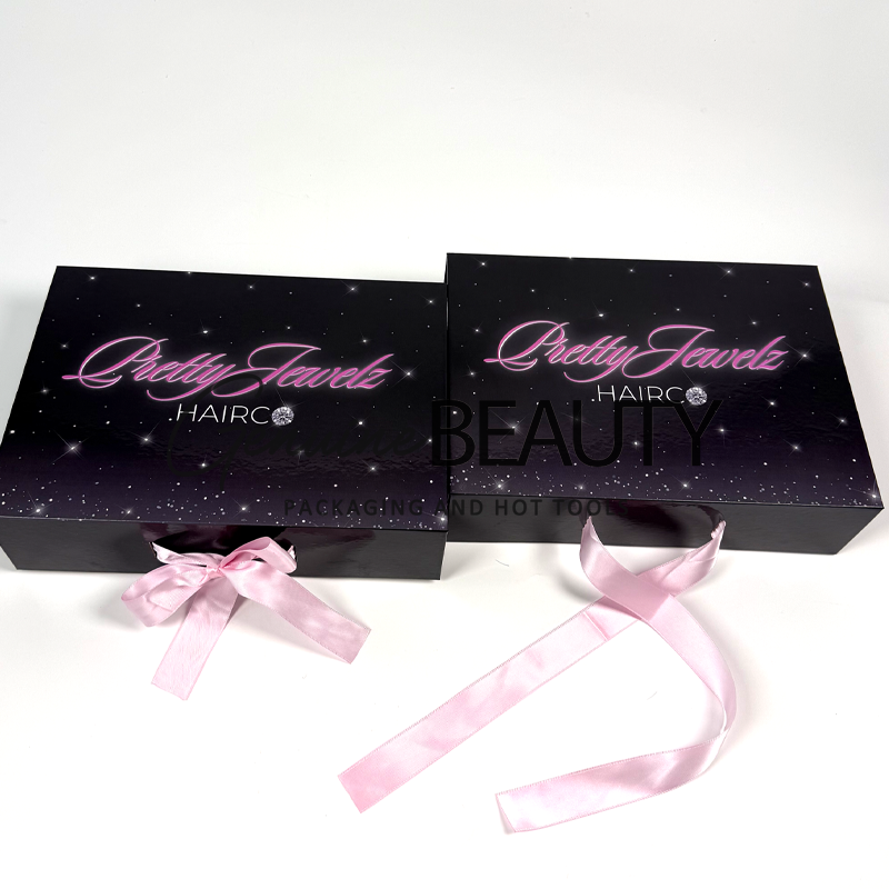 Hair wig box with ribbon