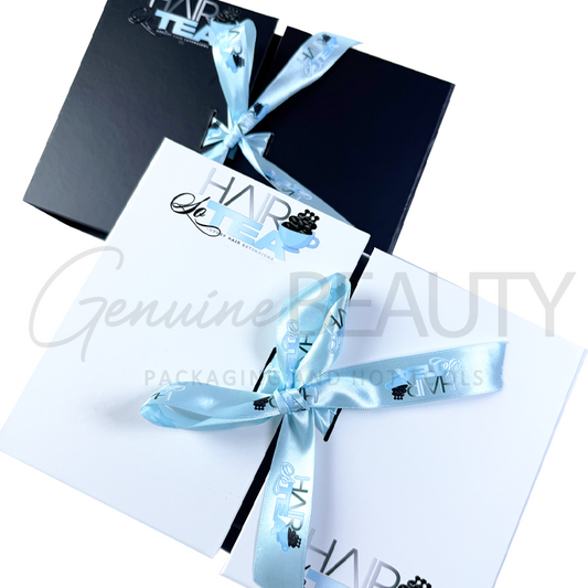 Magnetic Double Door box with logo on ribbon