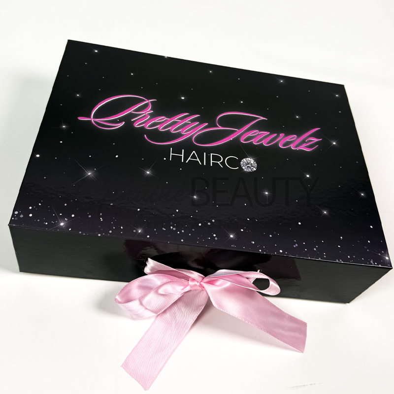 Hair wig box with ribbon